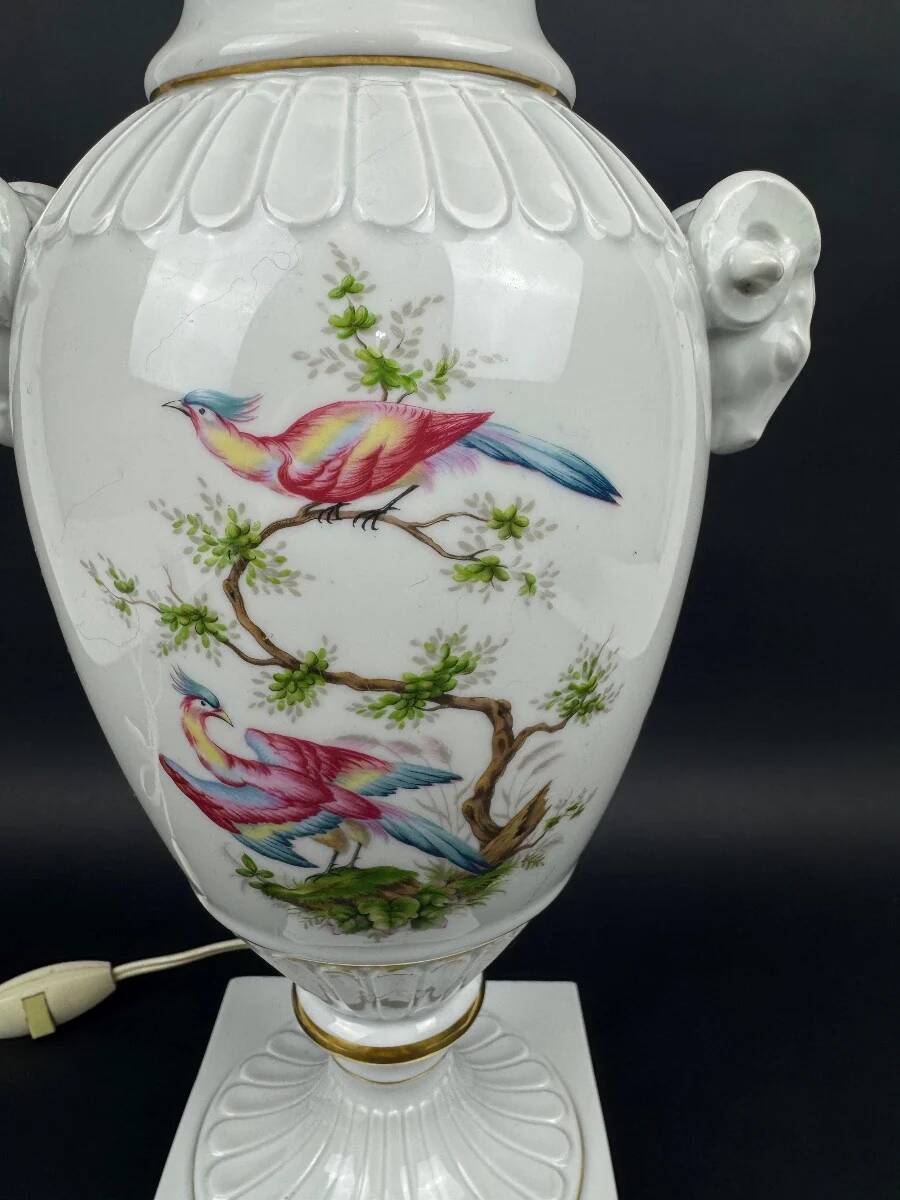 Raynaud Limoges lamp base in porcelain, paradise birds