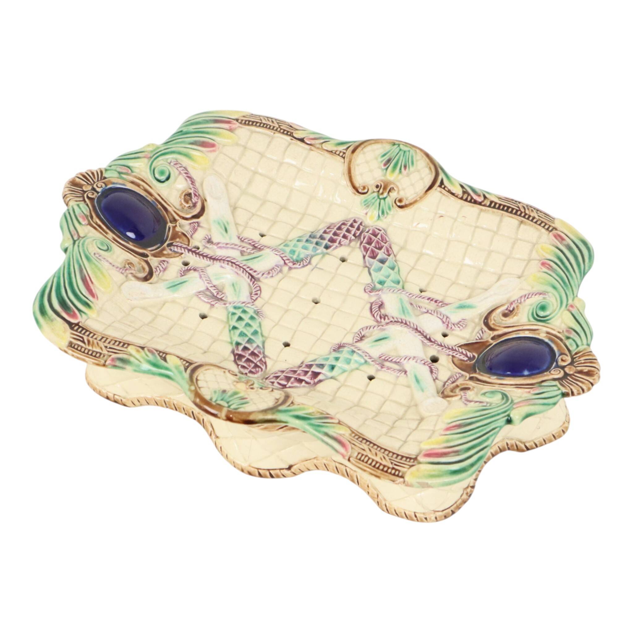 Antique French Majolica Earthenware Asparagus Plate, 19th Century