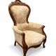 Fauteuil Bergère français ancien avec tapisserie florale – vers 1880–1910