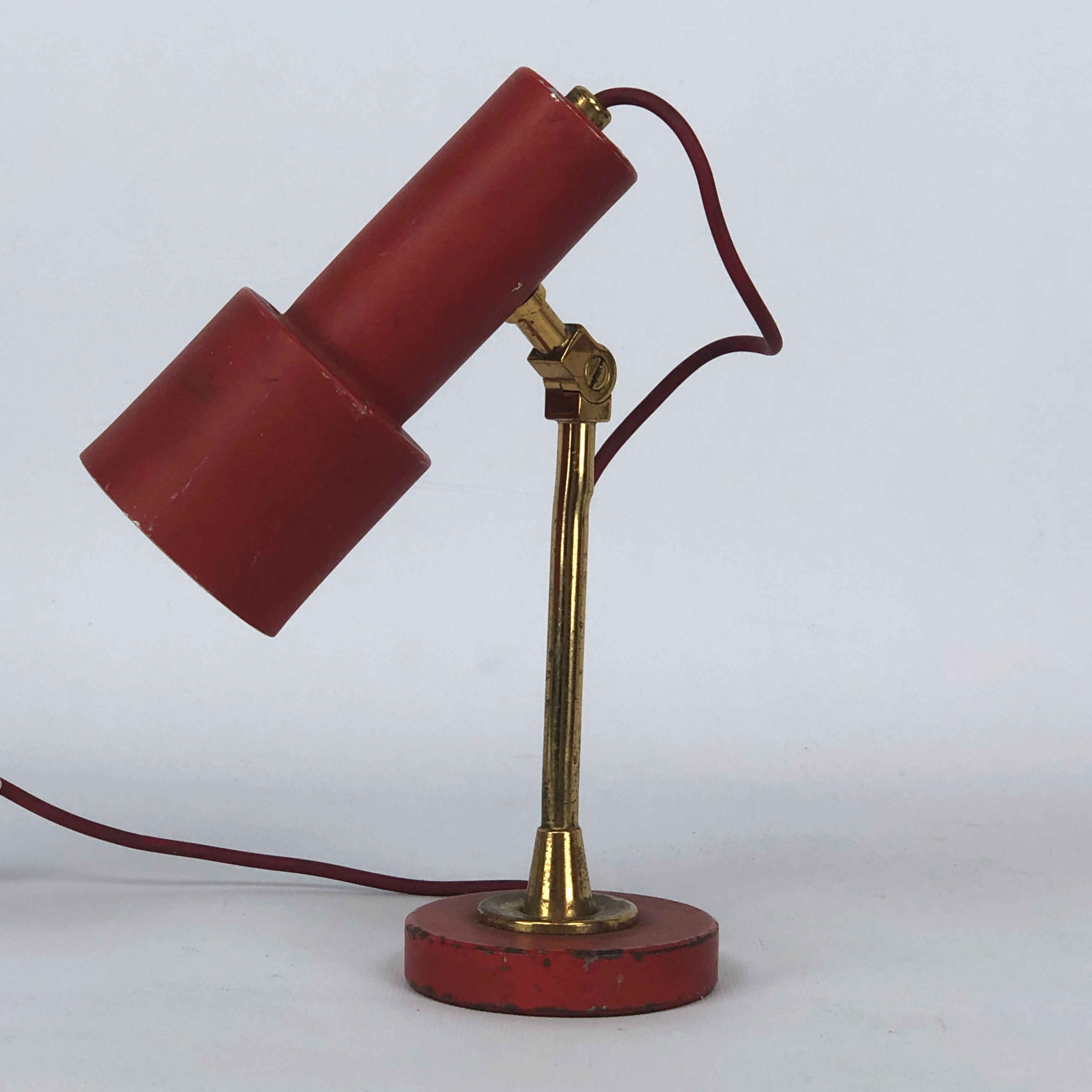 Stilnovo, vintage red brass table lamp from 50s