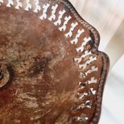 Large three-tiered fruit bowl in iron and brass, French style, rust.