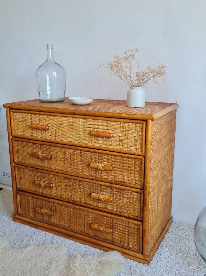 Commode en rotin, circa 1970