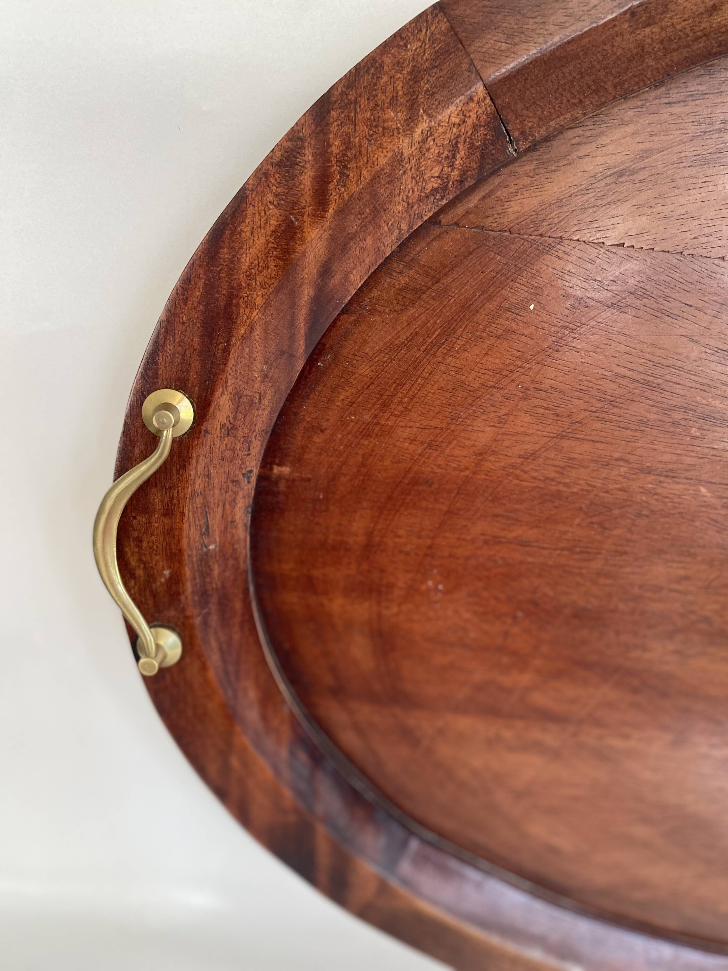 XXL wooden and brass platter, 72 cm