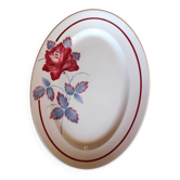 Plat ovale Rose rouge bleu Sobral Digoin Sarreguemines Art Deco