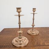 Pair of antique turned rose brass candlesticks (24 cm)