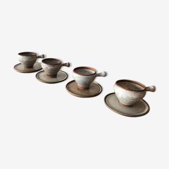 Suite of 4 coffee cups made of vintage sandstone, Roger Jacques
