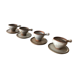 Suite of 4 coffee cups made of vintage sandstone, Roger Jacques