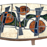 Oval coffee table ceramic wrought iron vintage