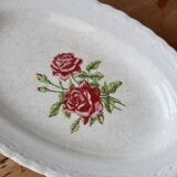Vintage earthenware dish with rose pattern and patina