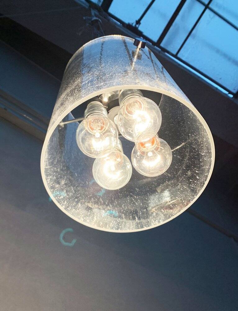 Glass and metal pendant lamp from the German space age by Glashütte Limburg, 1960s.