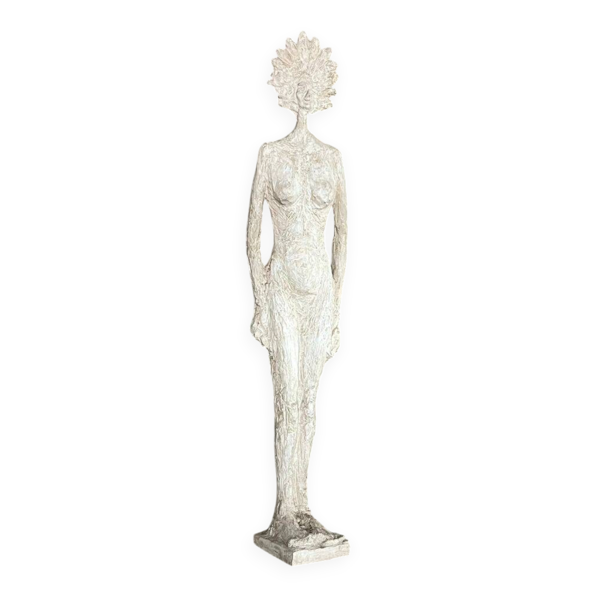 Sculpture en fibre de verre à taille réelle d'une femme, dans le style de Giacometti. France, années 1970.