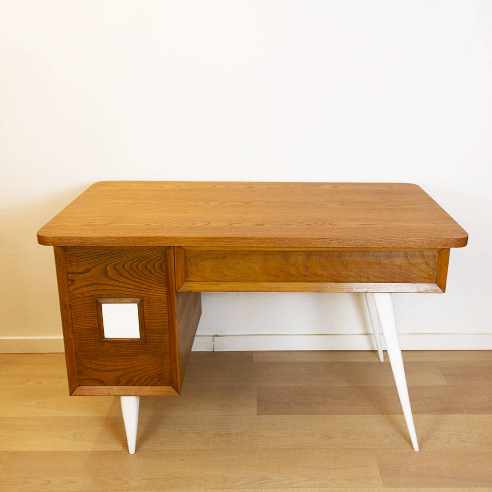 Bureau en chêne du milieu du siècle, Espagne, années 1950