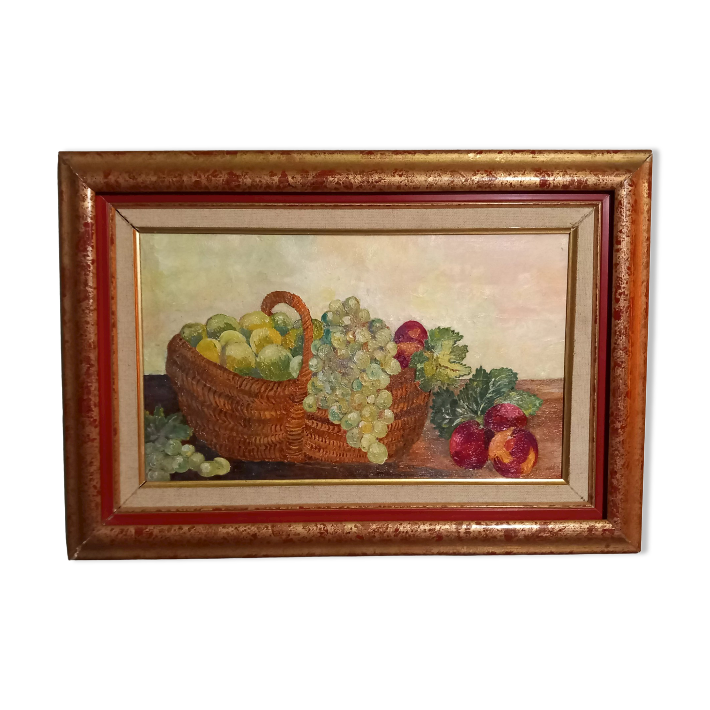 Oil on canvas-still life fruit basket