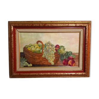 Oil on canvas-still life fruit basket