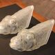 Pair of art deco glass wall lights signed dégue, hammered wrought iron.