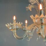 Venetian Chandelier in Colorless Murano Glass, 6 Light Arms Circa 1930