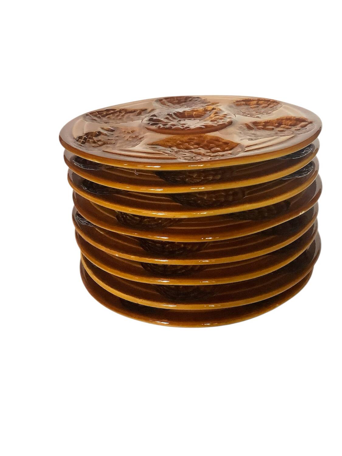 Set of 9 Sarreguemines earthenware oyster plates