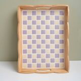Handcrafted checkerboard tiled wooden tray
