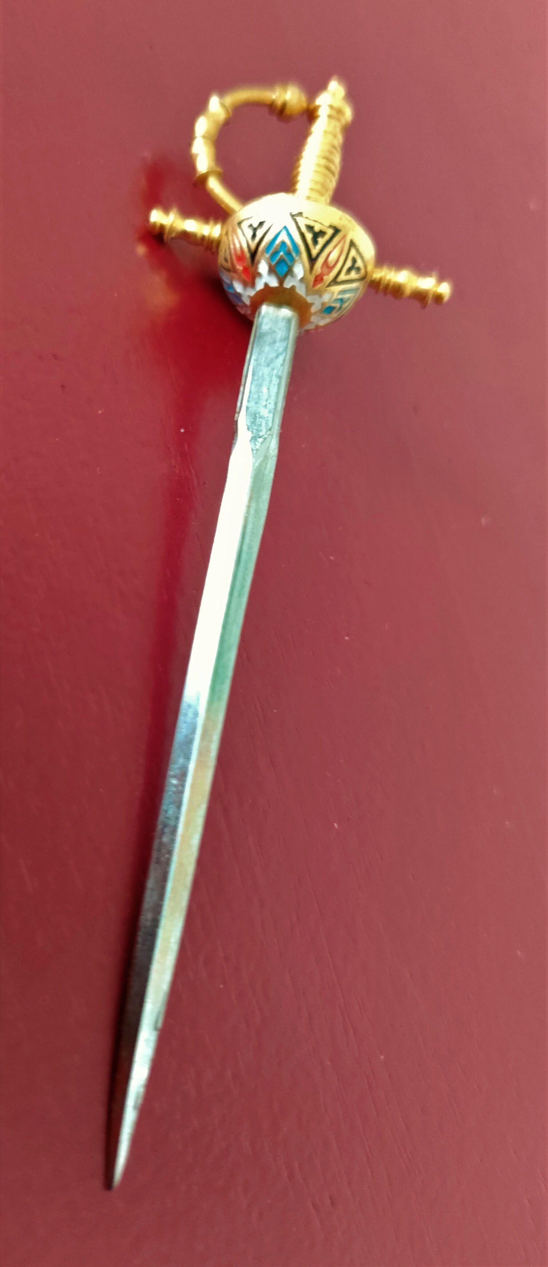 12 aperitif spades in the shape of swords on tray by Toledo Spain 70's