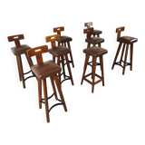 Set of 8 vintage brutalist bar stools, 1960s