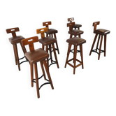 Set of 8 vintage brutalist bar stools, 1960s
