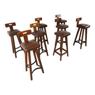 Set of 8 vintage brutalist bar stools, 1960s