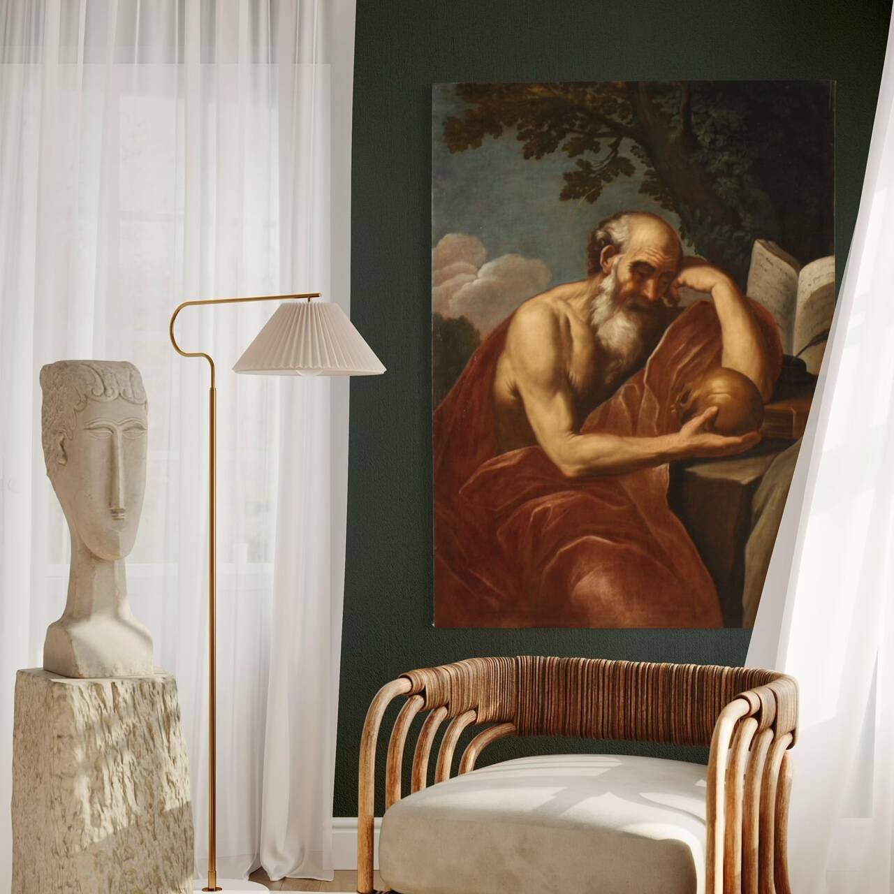 Great 17th century Italian painting, Saint Jerome in Meditation