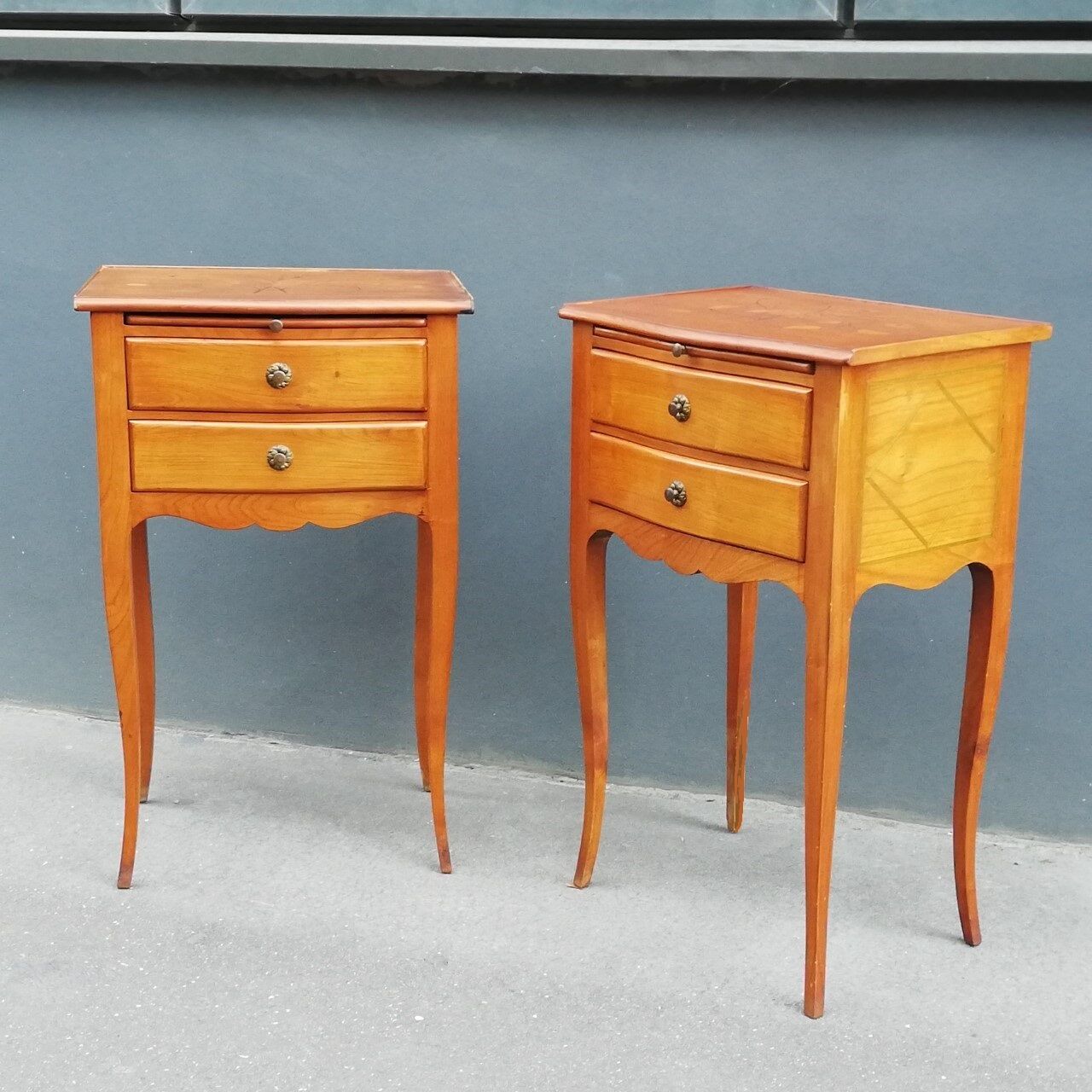 Pair of neoclassical solid wood bedside tables