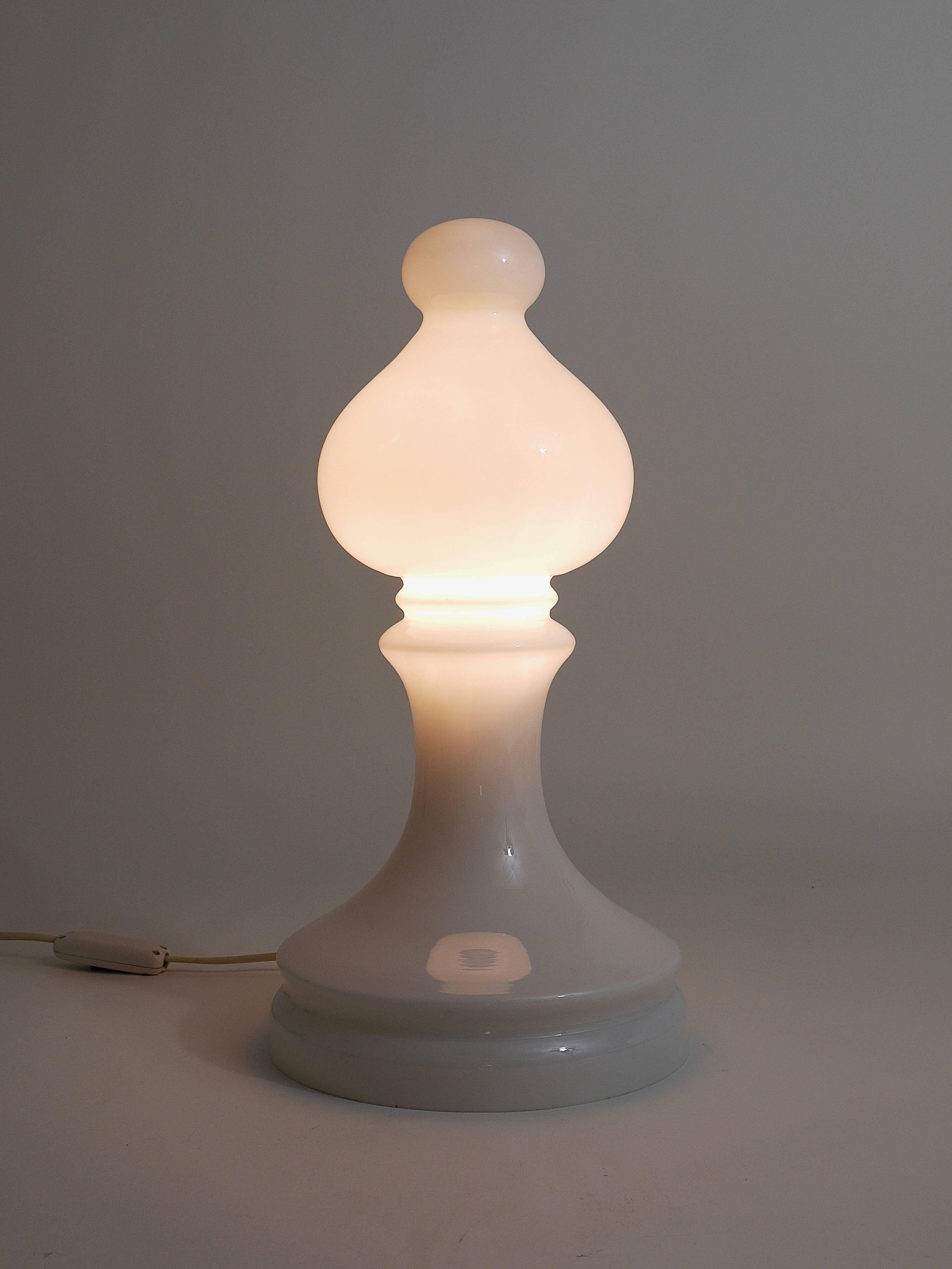 White Bishop chess lamp by Ivan Jakes, made of white glass, Czechoslovakia, 1970s.