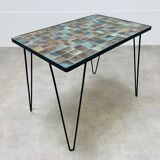 Ceramic side table 50s, pin legs, blue