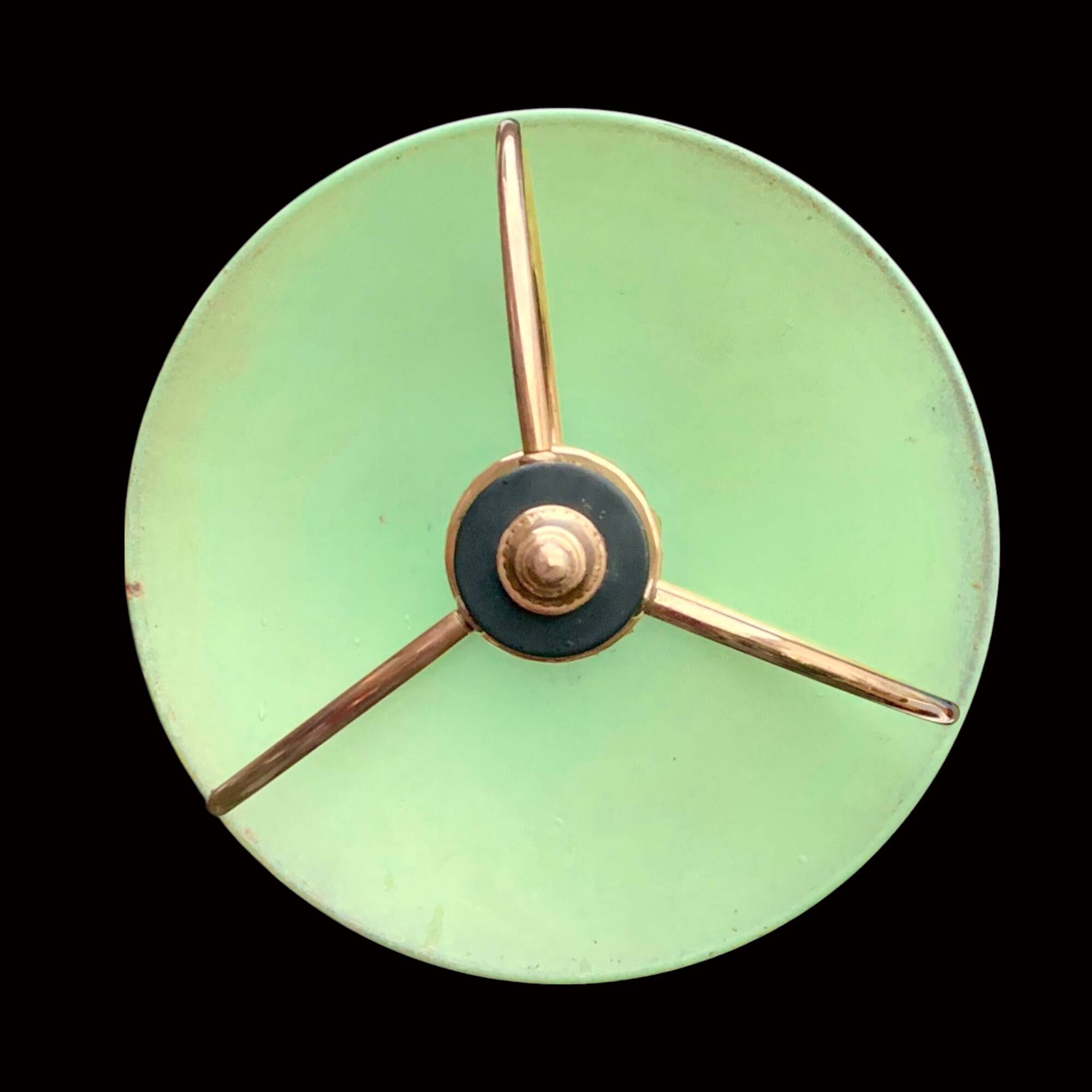 1950s pendant light in green lacquered metal and brass