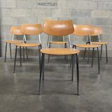 Set of 6 Czech chairs "Kovonac" school type, chrome and wood 1960