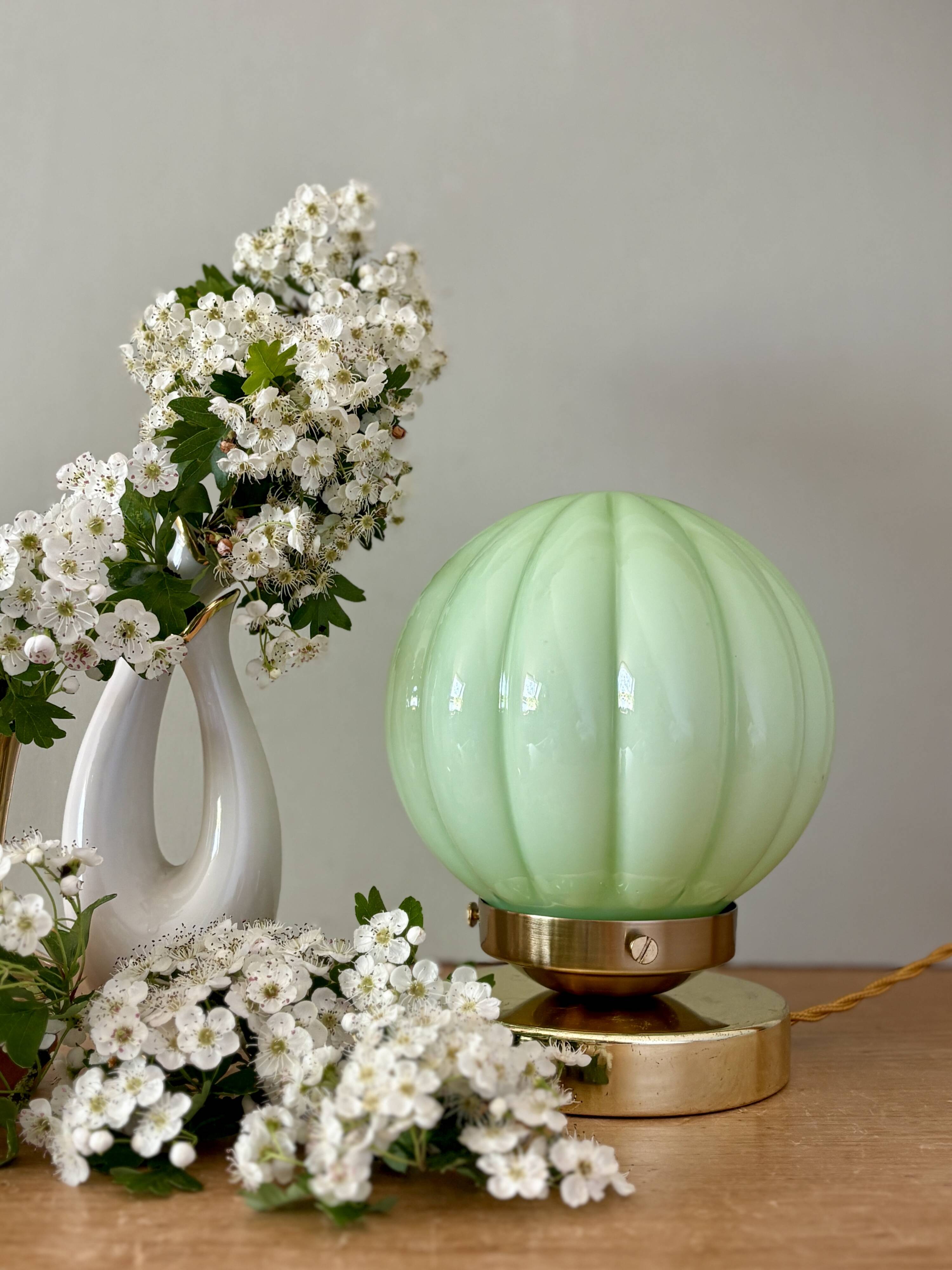 Vintage mint green opaline globe table lamp