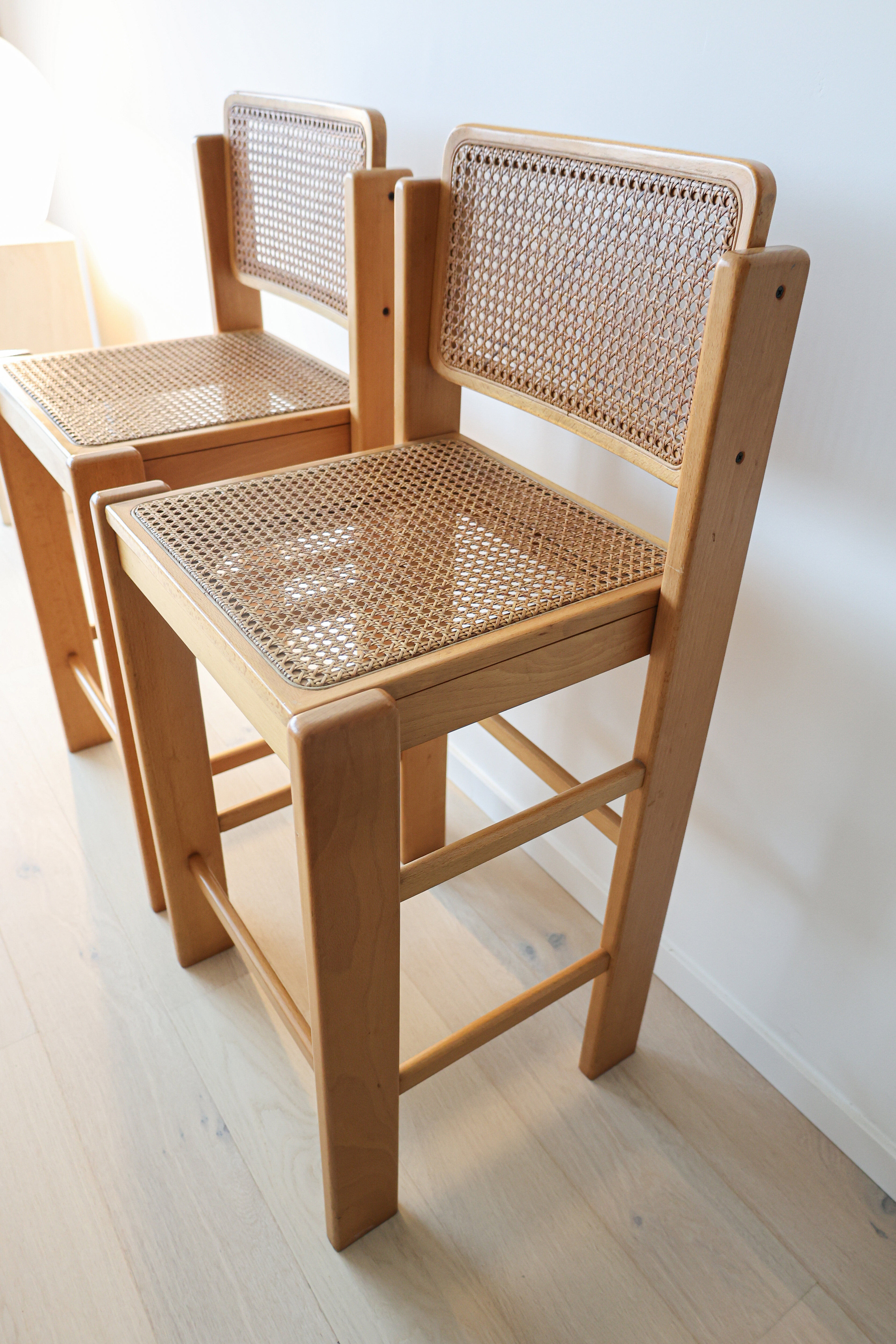 Ensemble de 2 tabourets de bar vintage italiens en rotin