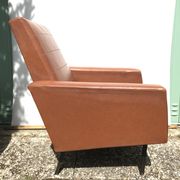 Ancient 70s brown black metal legs armchair wood vintage