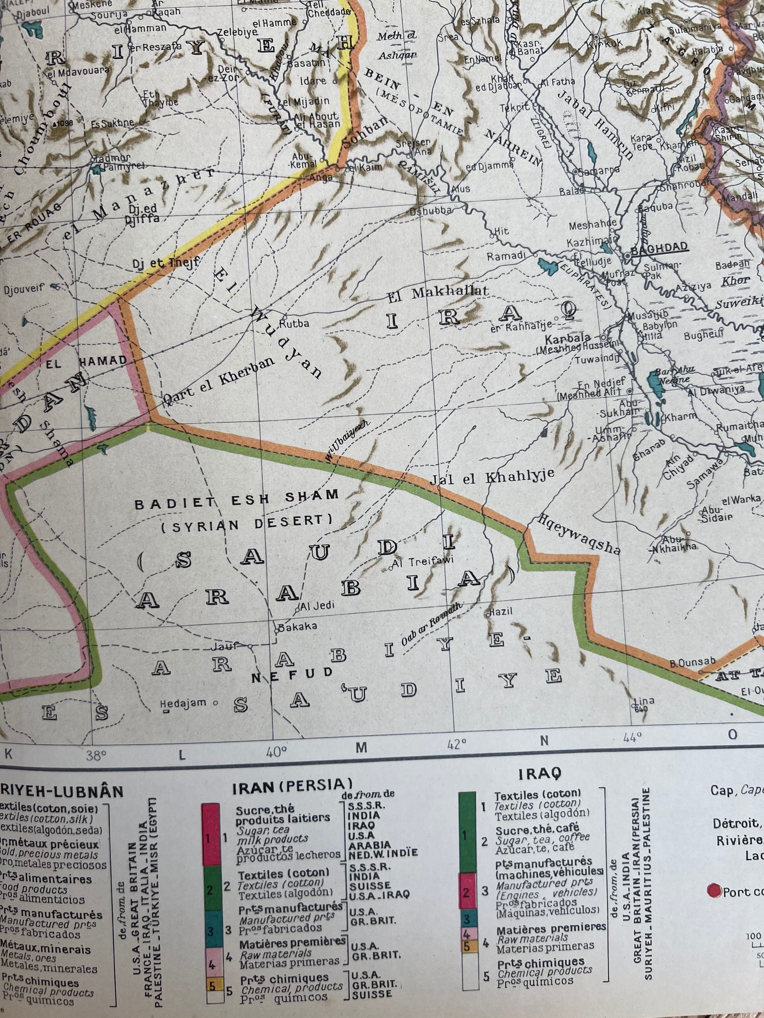 Carte ancienne Méditerranée orientale — Flux commerciaux 1946 | Grèce,
