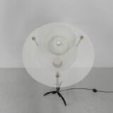 Standing vintage lamp with glass shade and perforated steel shade