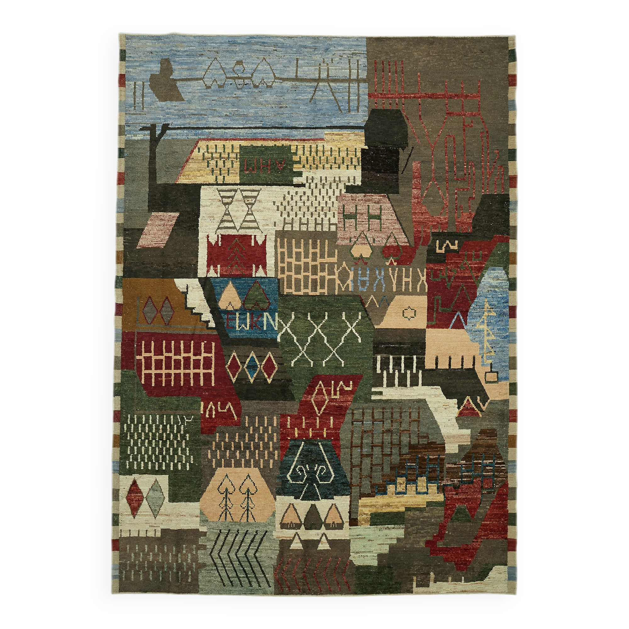 Hand-Knotted Turkish Contemporary 303 cm x 420 cm Multicolor Wool Carpet