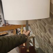 Pair of leather and brass table lamps from the 1960s, originating from Belgium.