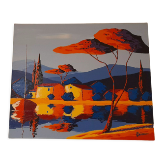 Painting landscape painting with a knife