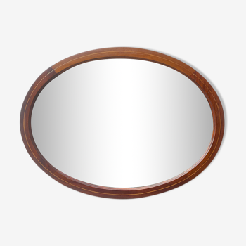 Miroir à cadre en acajou, biseauté vintage ovale