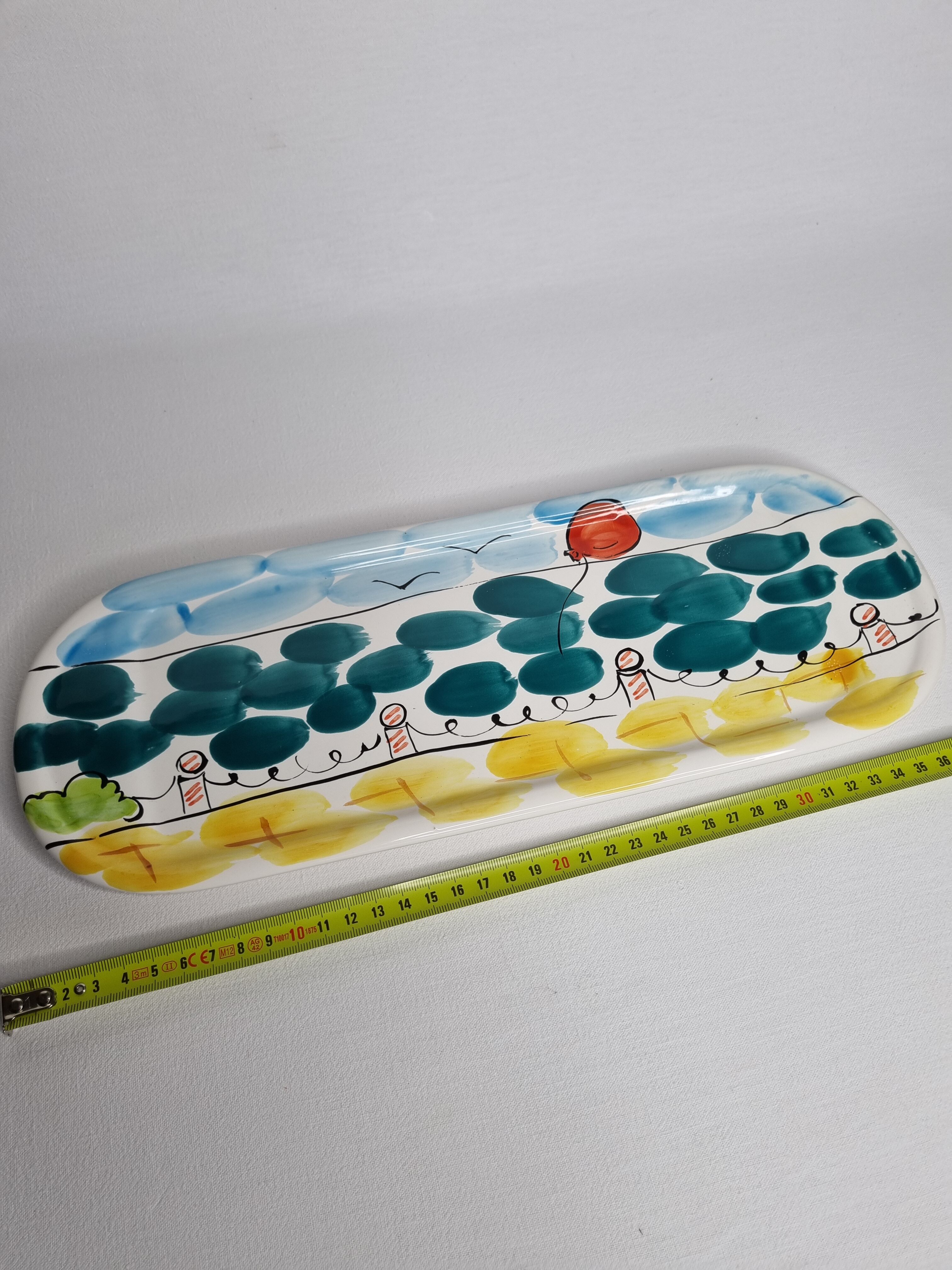 Enamelled ceramic dish, hand painted, Portugal, 36 cm