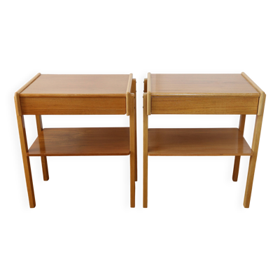 Set de 2 tables de chevet scandinaves, 1960, teck
