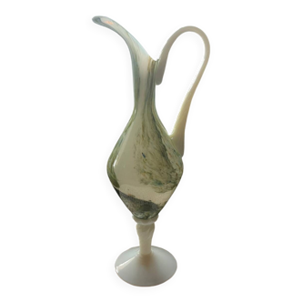 White and green opaline ewer vase