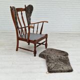 1960s, danish design, renovated-reupholstered high-back ear flap chair, sheepskin, oak wood