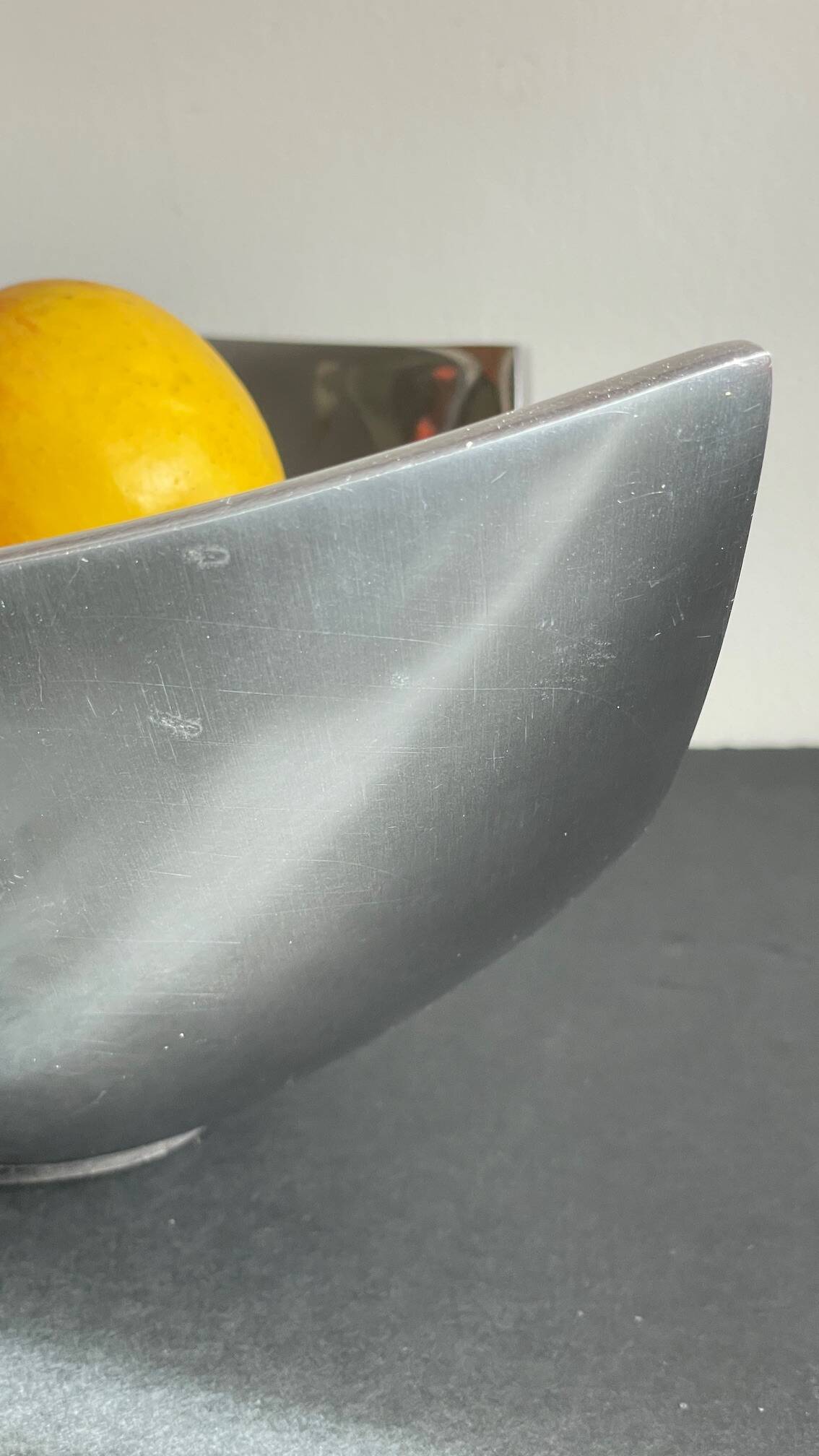 Vintage polished metal fruit bowl