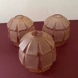 Small pink art deco globe in transparent and satin glass