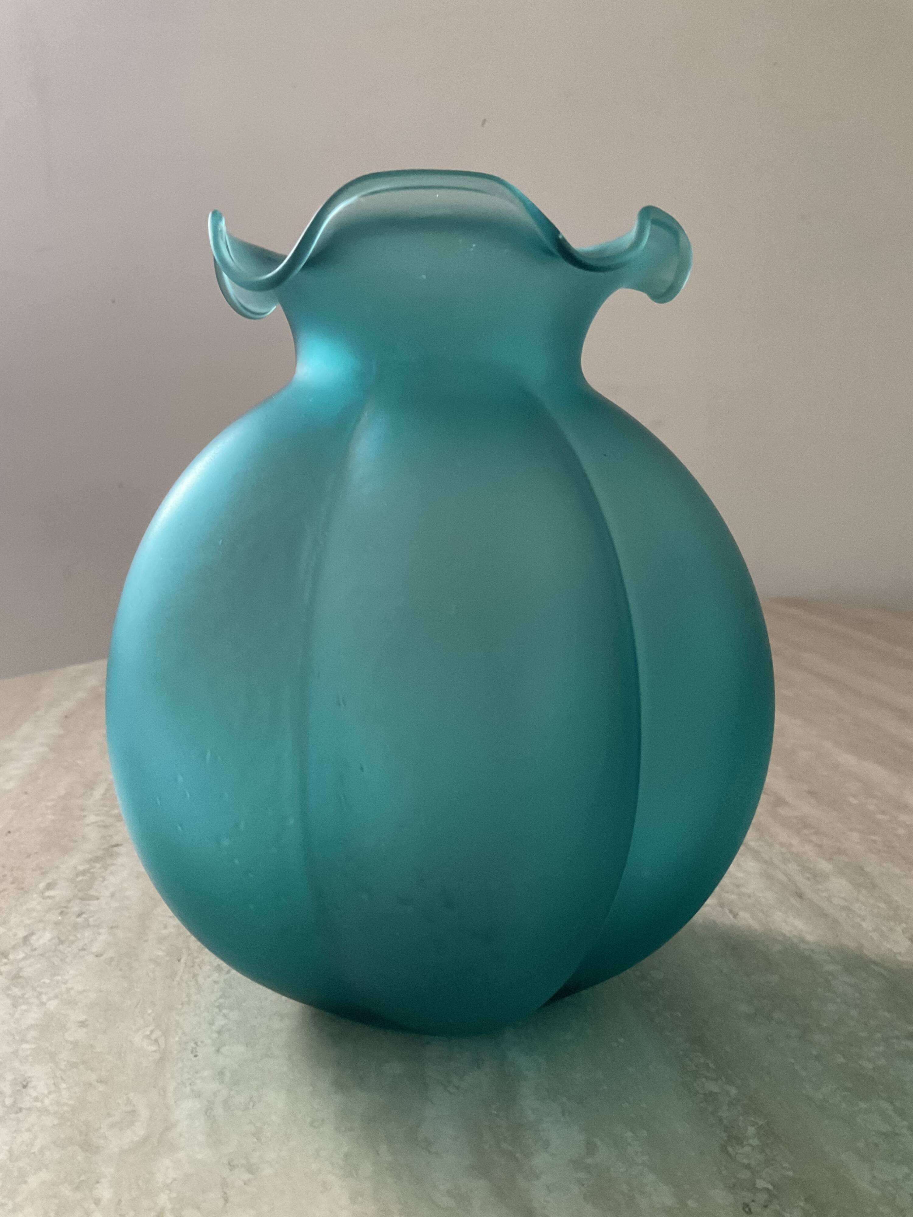 Pair of vintage vases in turquoise glass paste