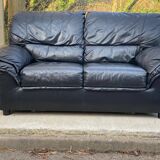 2 seater black leather convertible sofa 150cm