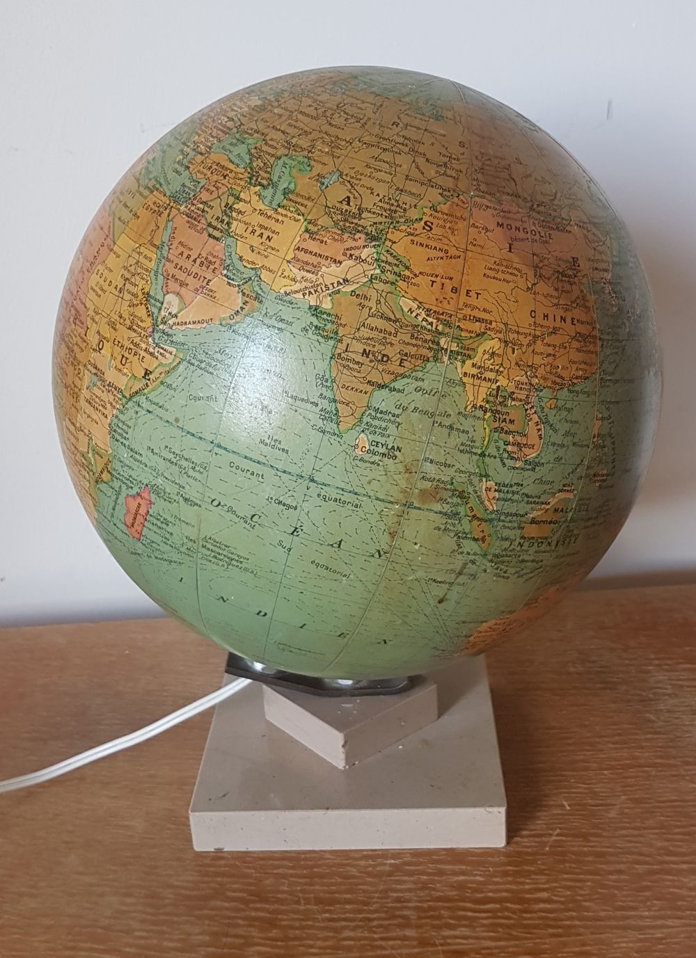 Earth globe, world map, glass and marble